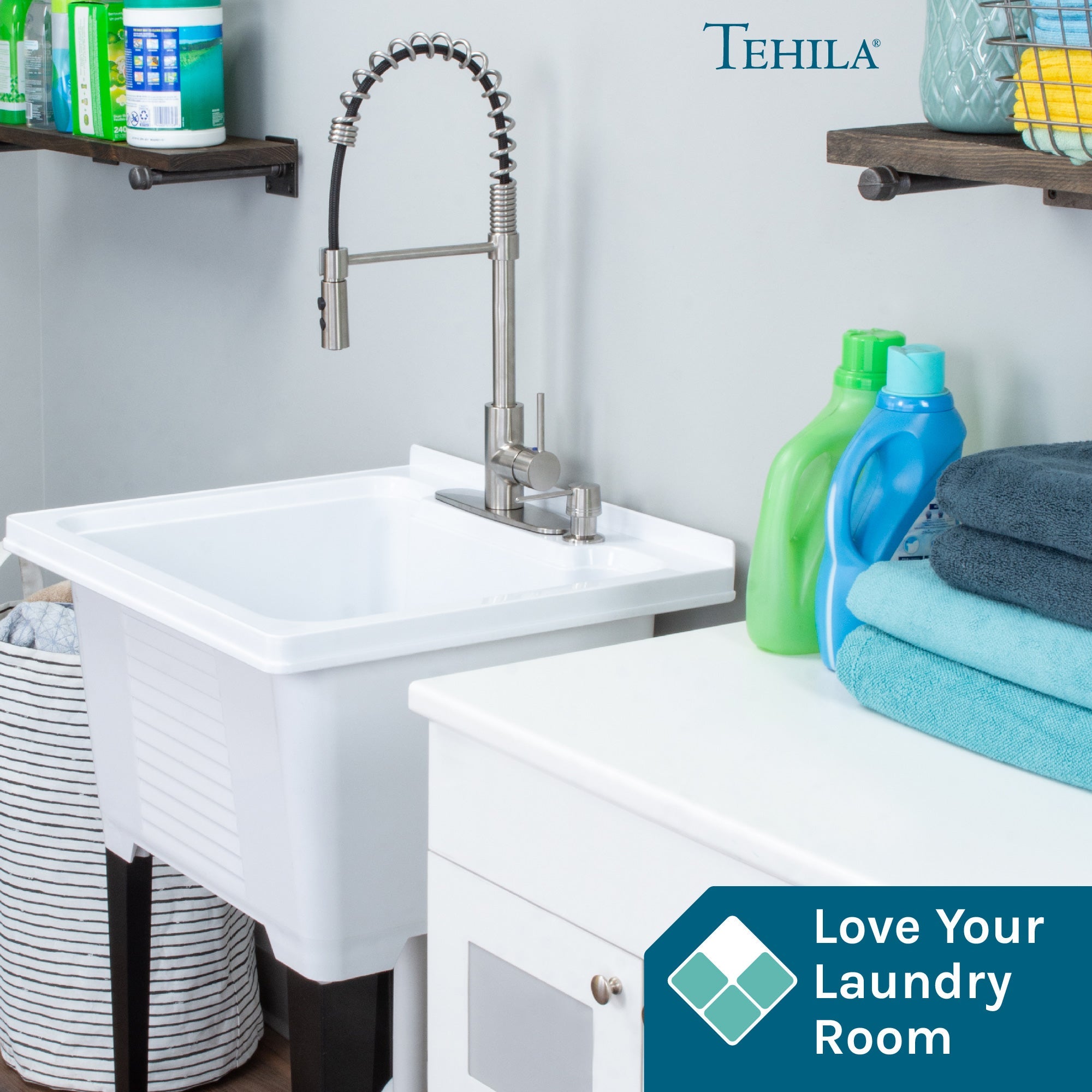 Tehila Stainless Steel Finish High Arc Coil Pull-Down Faucet