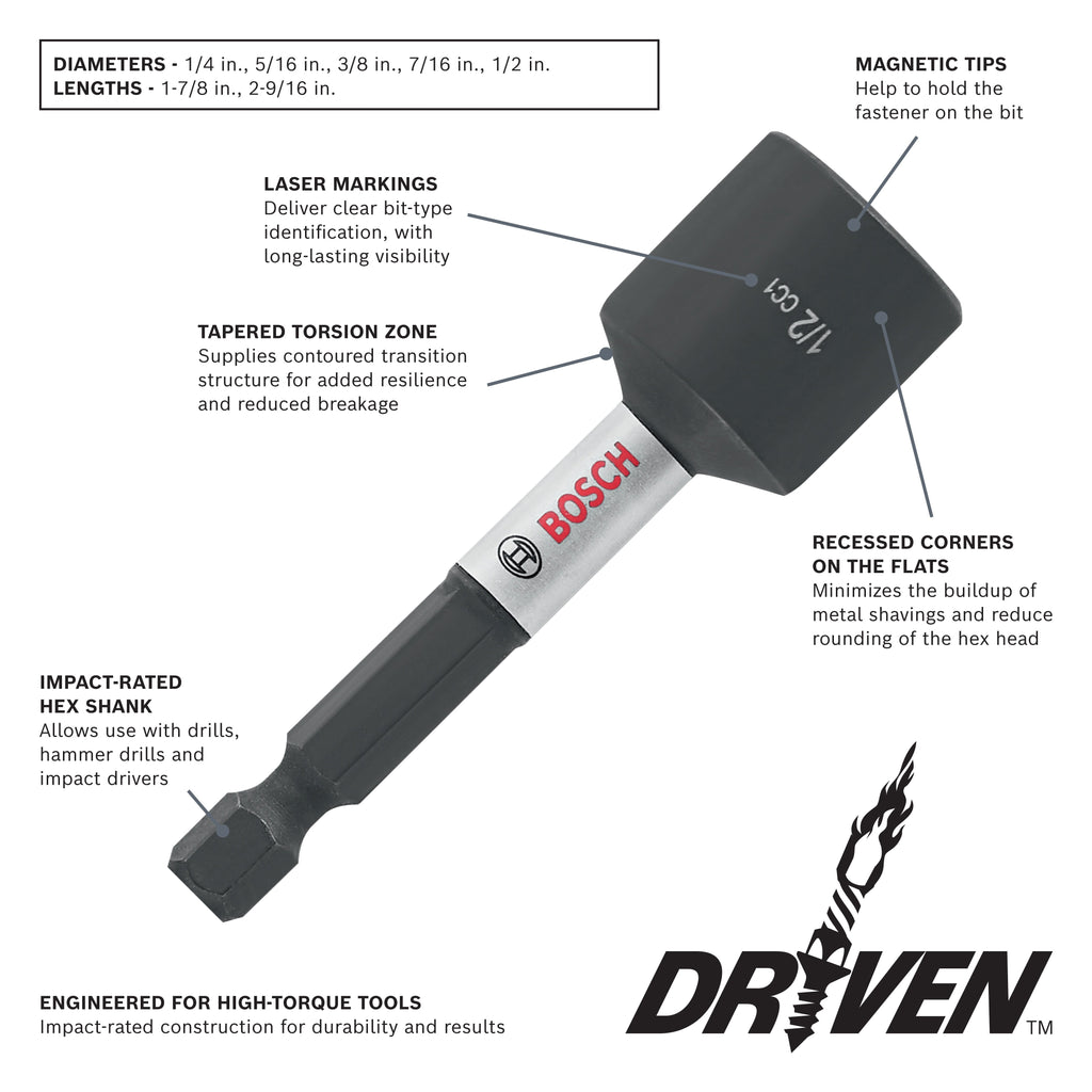 BOSCH ITDNSV105 5 pc. Driven 1-7/8 In. Impact Nutsetter Set