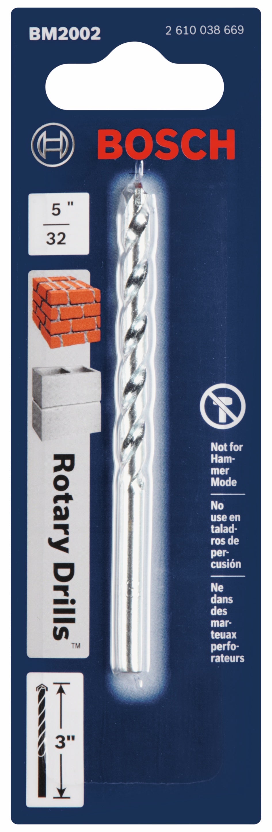 BOSCH BM2002 5/32 In. X 2 In. X 3 In. Fast Spiral Rotary Masonry Drill Bit