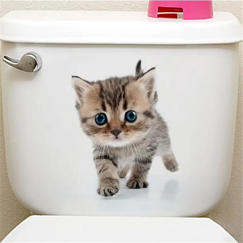 1PCS 3D Cute Kitten Cat Wall Stickers for Kitchen Refrigerator Living Room Bedroom Home Decor DIY Toilet Decal