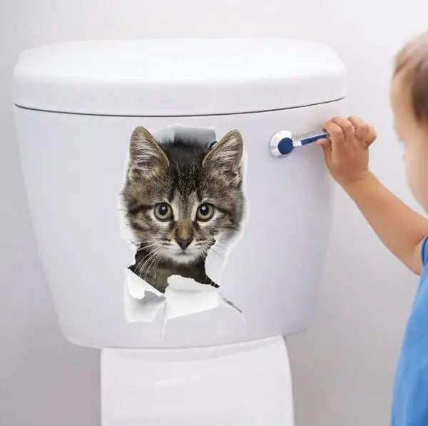 1PCS 3D Cute Kitten Cat Wall Stickers for Kitchen Refrigerator Living Room Bedroom Home Decor DIY Toilet Decal
