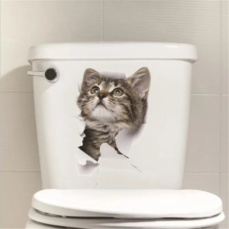 1PCS 3D Cute Kitten Cat Wall Stickers for Kitchen Refrigerator Living Room Bedroom Home Decor DIY Toilet Decal