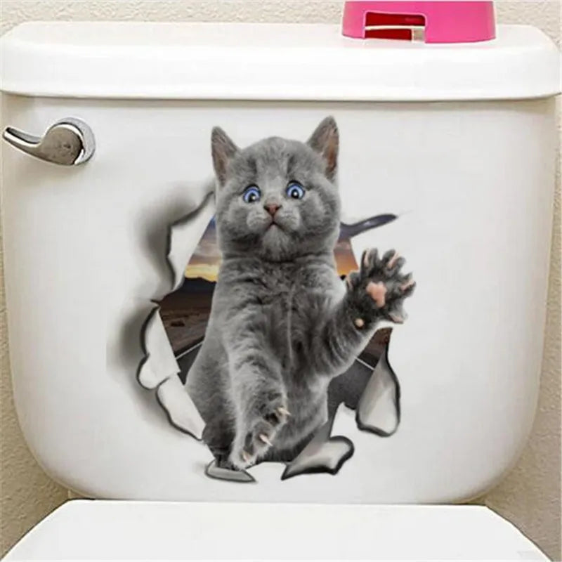 1PCS 3D Cute Kitten Cat Wall Stickers for Kitchen Refrigerator Living Room Bedroom Home Decor DIY Toilet Decal