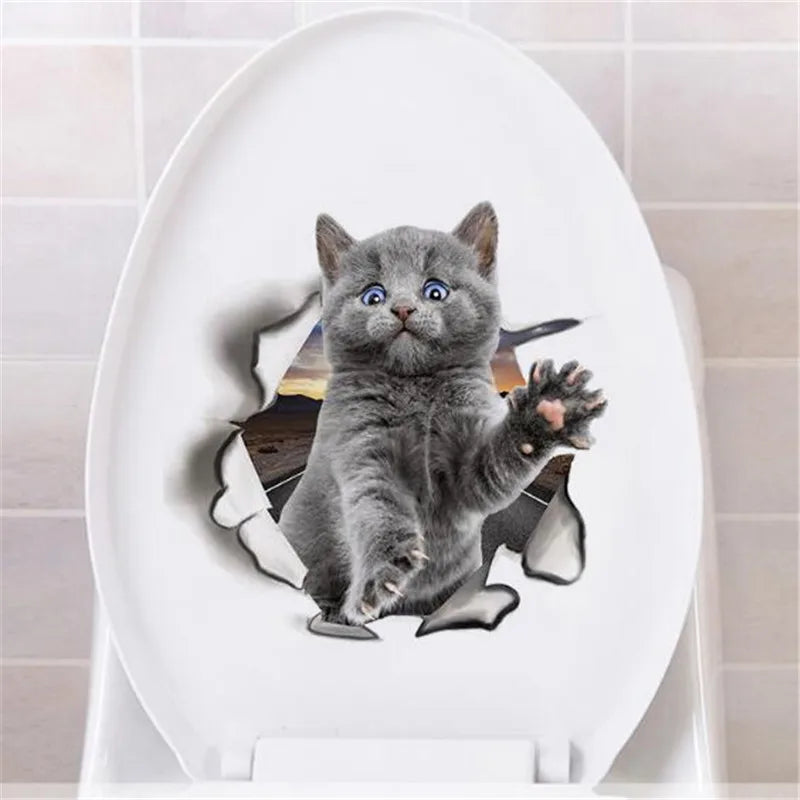 1PCS 3D Cute Kitten Cat Wall Stickers for Kitchen Refrigerator Living Room Bedroom Home Decor DIY Toilet Decal