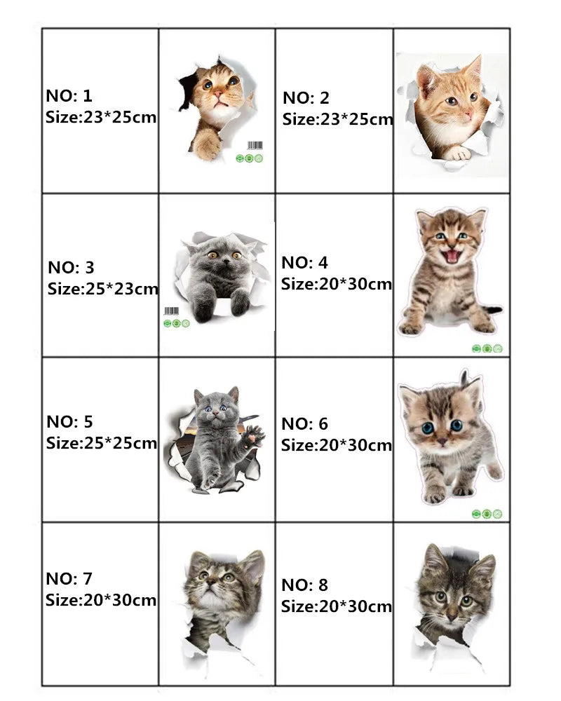 1PCS 3D Cute Kitten Cat Wall Stickers for Kitchen Refrigerator Living Room Bedroom Home Decor DIY Toilet Decal