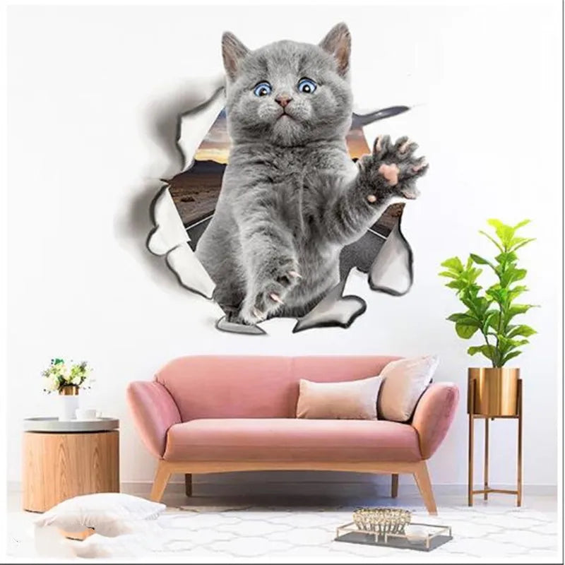 1PCS 3D Cute Kitten Cat Wall Stickers for Kitchen Refrigerator Living Room Bedroom Home Decor DIY Toilet Decal