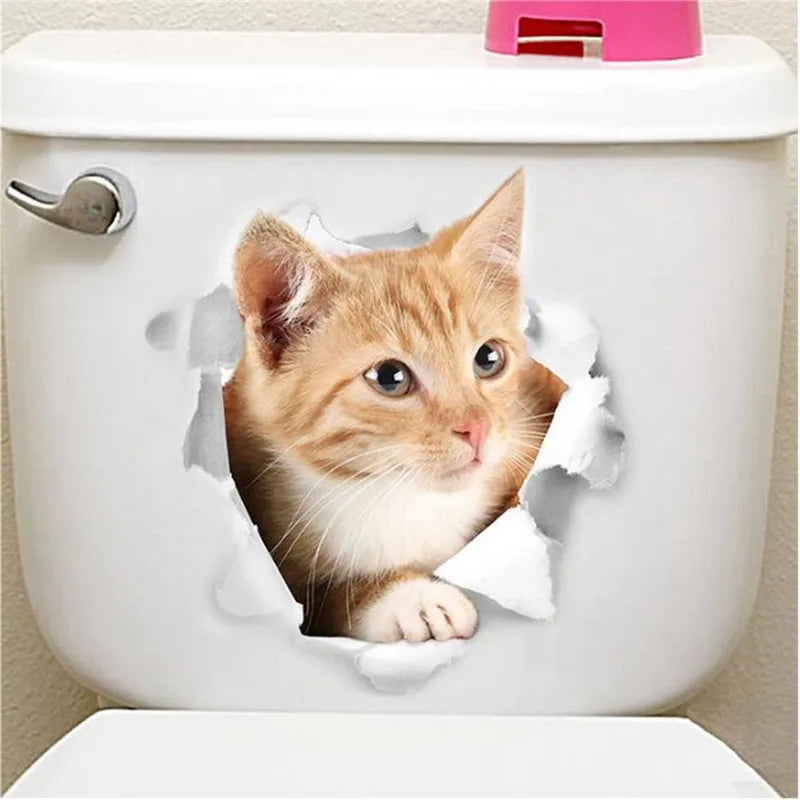 1PCS 3D Cute Kitten Cat Wall Stickers for Kitchen Refrigerator Living Room Bedroom Home Decor DIY Toilet Decal