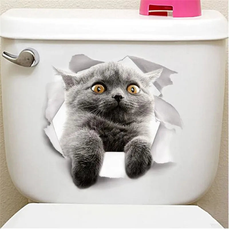 1PCS 3D Cute Kitten Cat Wall Stickers for Kitchen Refrigerator Living Room Bedroom Home Decor DIY Toilet Decal