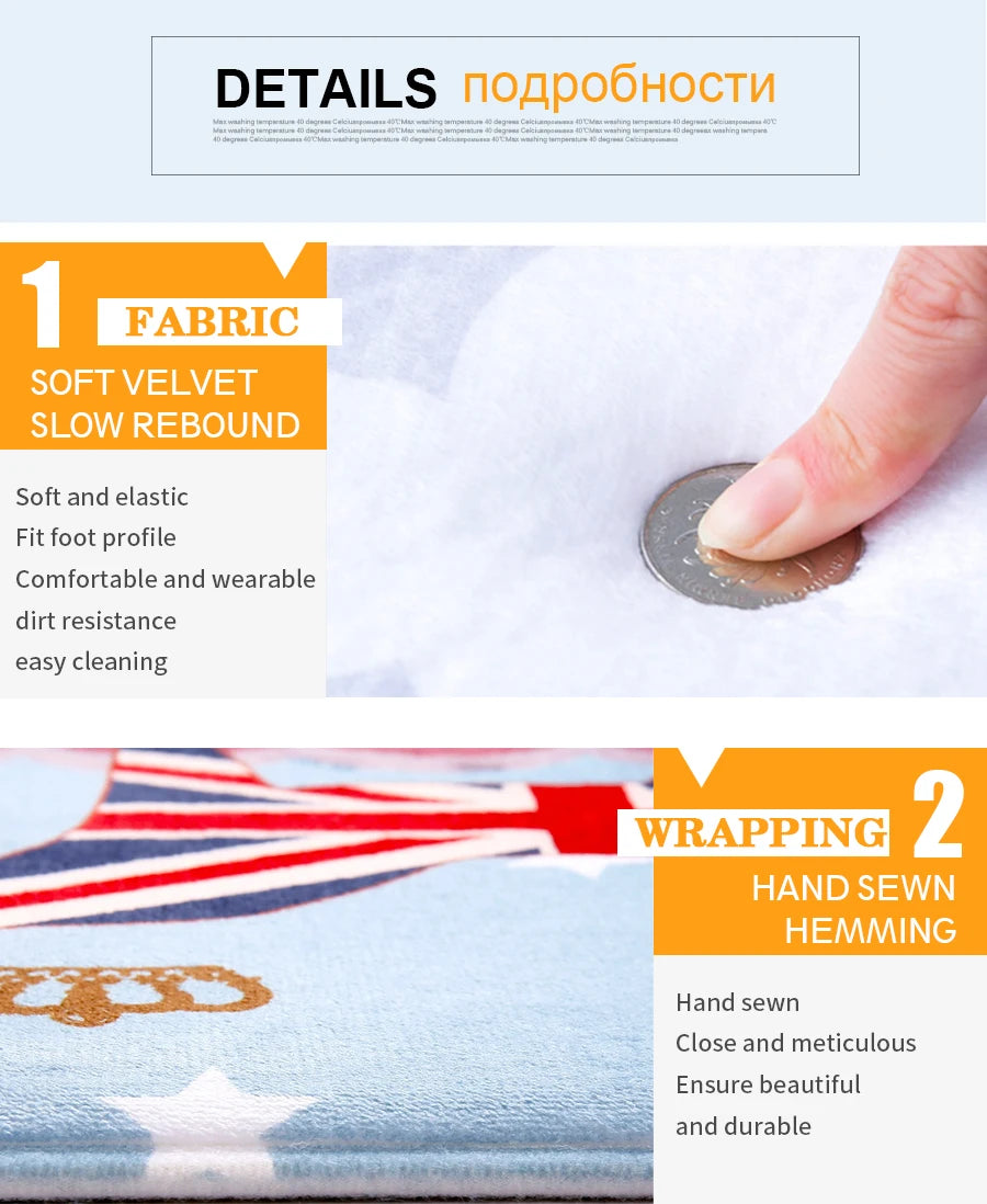 Floor Mat Customized Printed Bathroom Kitchen Carpets Doormats For Living Room Anti-Slip Tapete 40-60/50-80/45-120cm