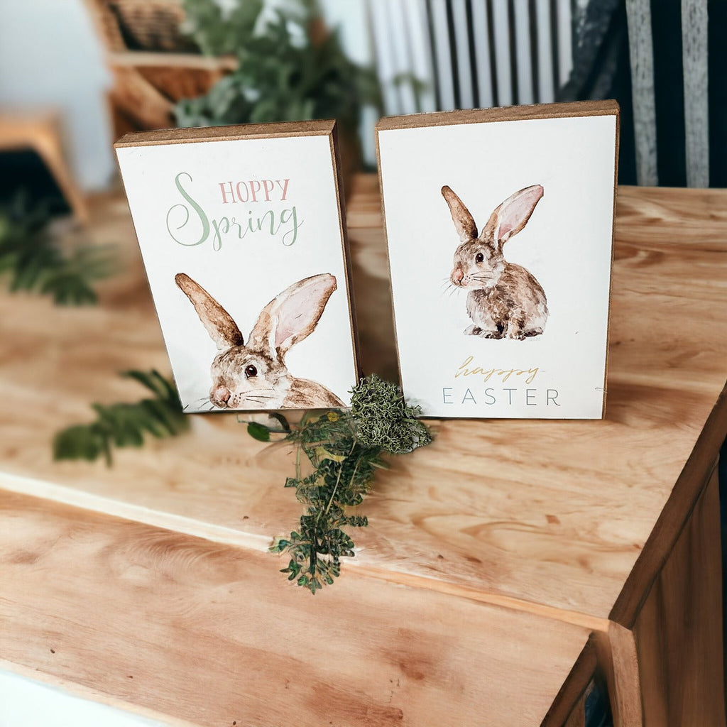 Hippity Hoppity Bunny Easter Home Decor Set Watercolor Bunny Sign Spring Mantel Rustic Farmhouse