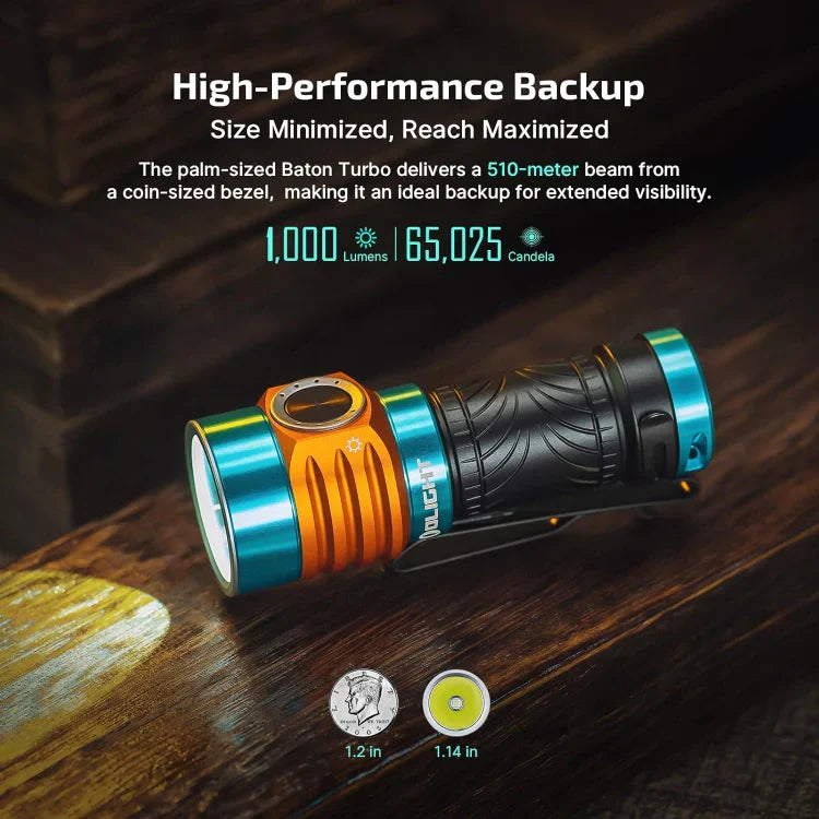 OLIGHT BATONTURBOROADSTER Baton Turbo Compact EDC Flashlight with 510m Long-Range Beam - Roadster