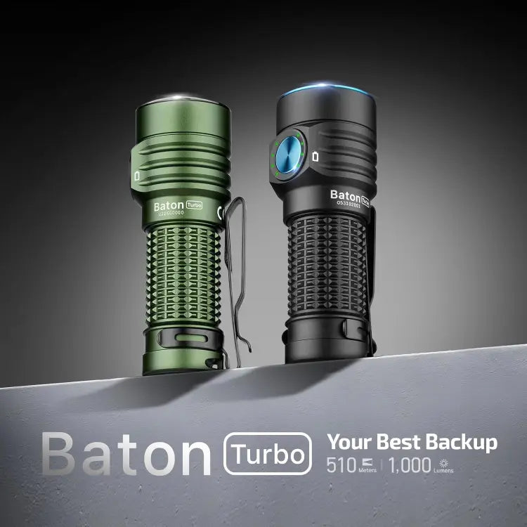 OLIGHT BATONTURBOBKRGL Baton Turbo Compact EDC Flashlight with 510m Long-Range Beam - Black
