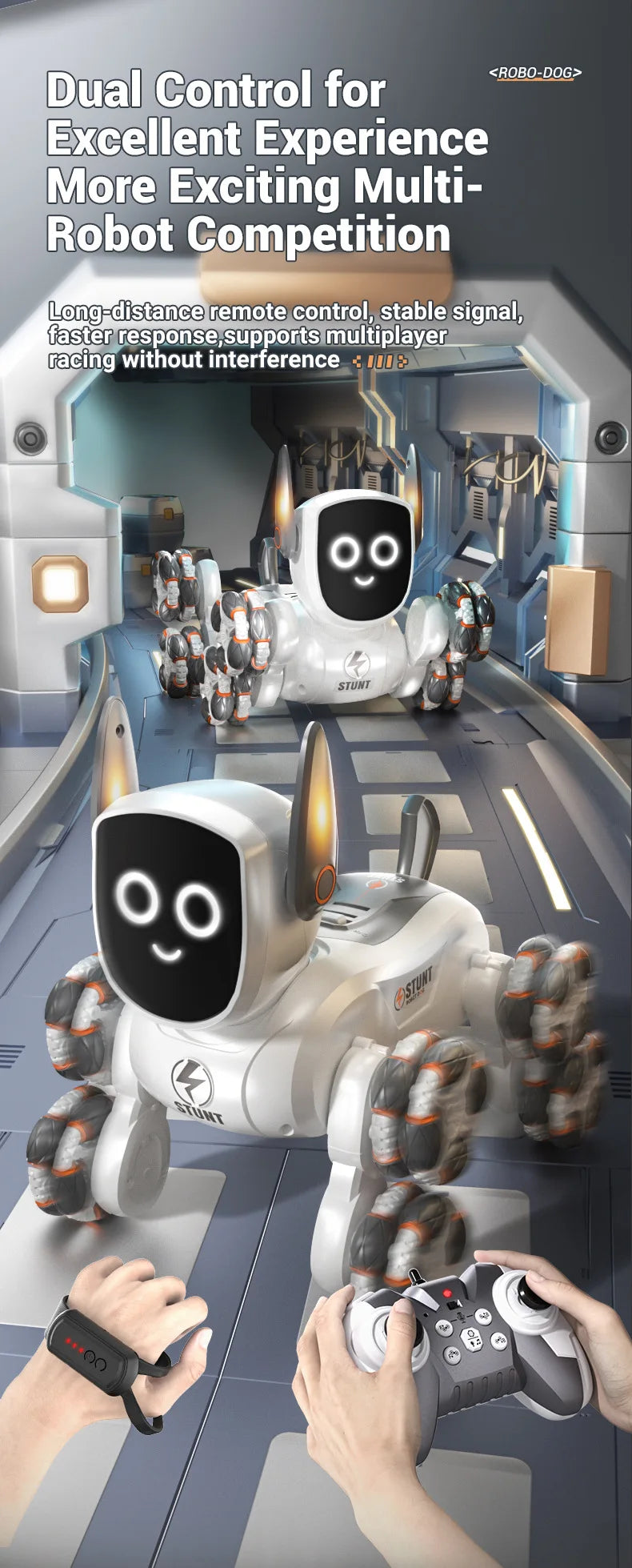 Jjrc Q193 Rc Stunt Car 8-Wheel Mechanical Robot Dog Lights for Kids Remote Gesture Sensing Dual Control Electronic Pet Toy Car