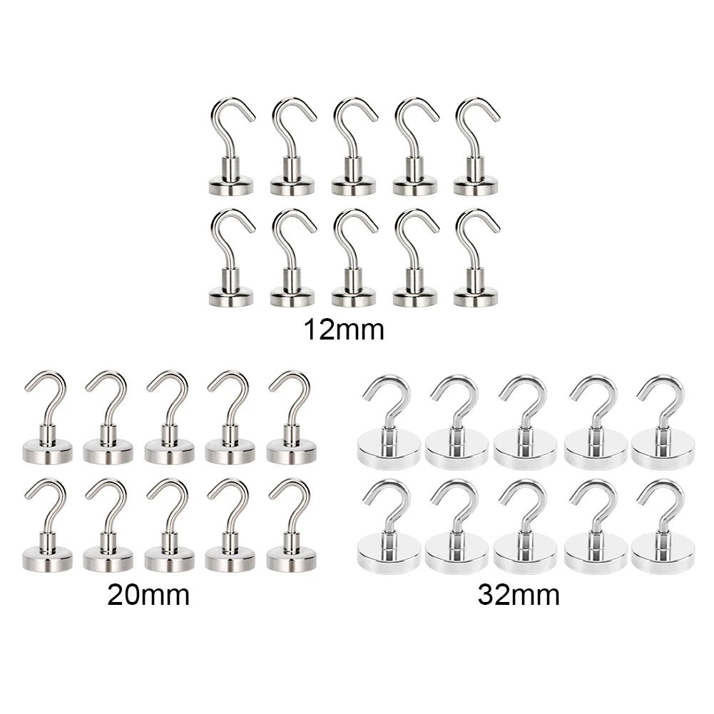 10Pcs Strong Magnetic Hooks Punch free Practical Load Bearing Hook Thick Wall Storage For Indoor Outdoor Home Kitchen 2/12/34kg
