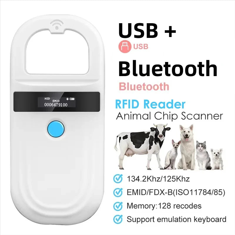 5YOA Handheld 134.2Khz Animal RFID Reader Pet Cat Dog Micro-Type Chip Scanner FDX-B Glass Chip USB/Bluetooth Tag Reader