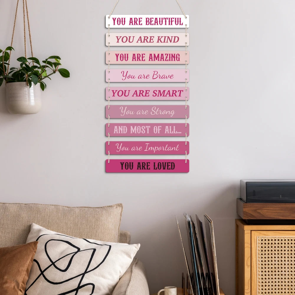 Putuo Decor 1pc Wooden Hanging Sign, You Are Beautiful You Are Kind, Wall Art Decoration for Home Cafe Coffer Shop Office, Gift