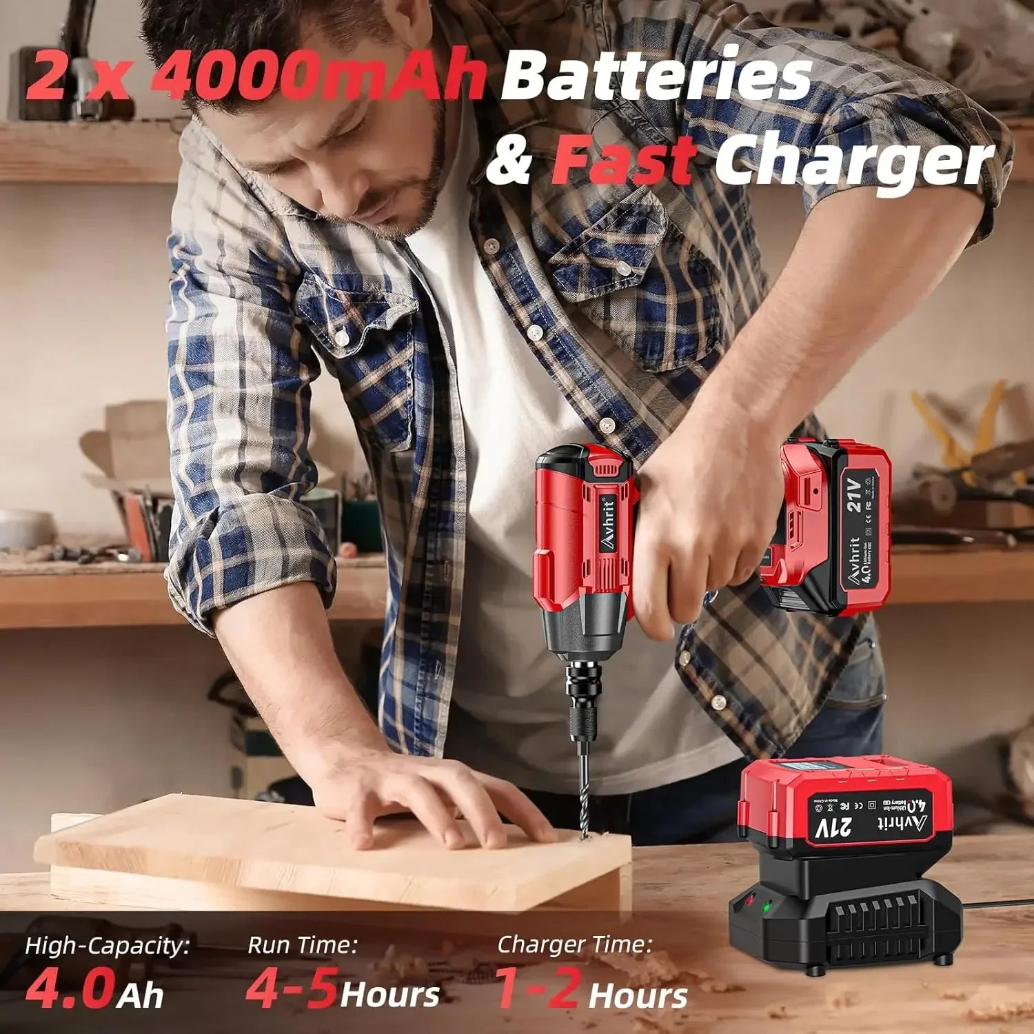 1/2 Inch Cordless Impact Wrench 480Ft-lbs/650N.m Brushless|3300RPM Electric Impact Gun with 2x4000mAh Batteries&4 Sockets
