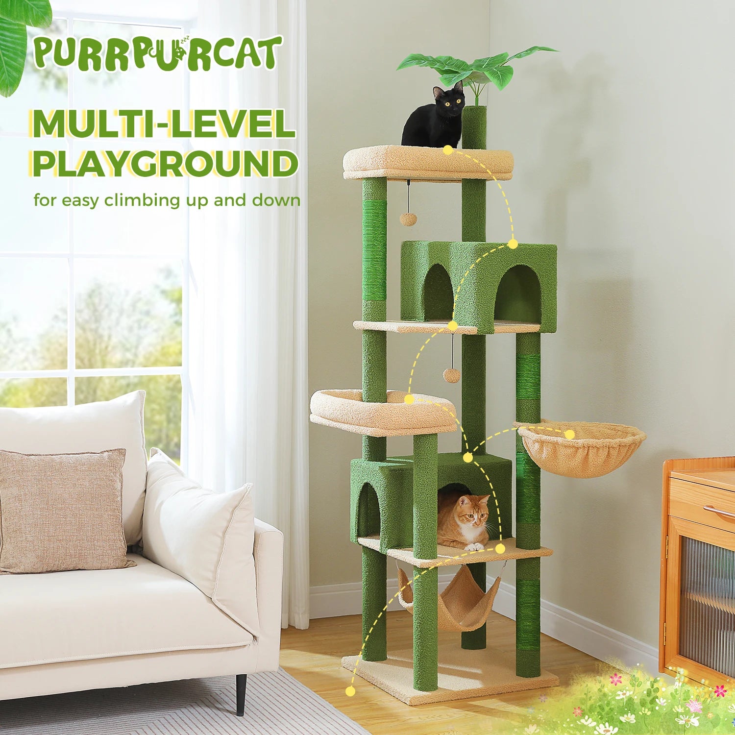 Multi-Level Cat Tree for Indoor Large Cat Tower with Scratching Posts Spacious Cat Condo Soft Top Perch Cat Furniture Cat Toys