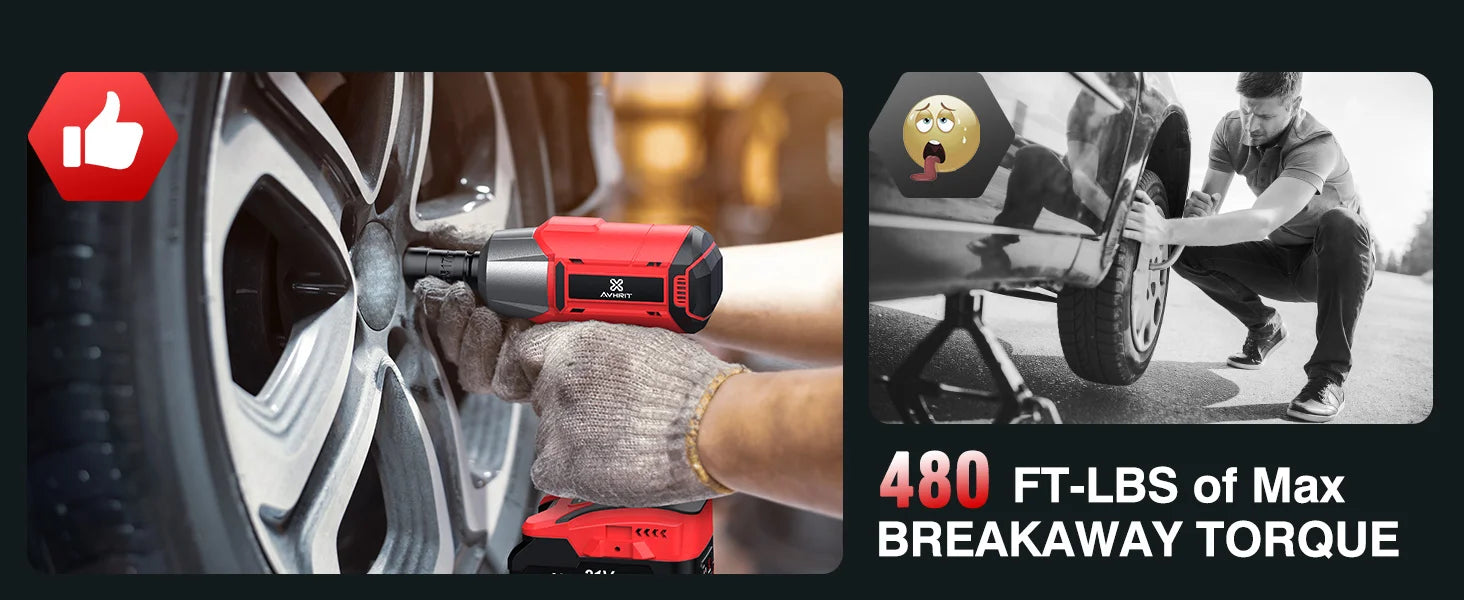 AVHRIT 1/2"Brushless Cordless Impact Wrench 650Nm(480Ft-lbs) 2200RPM w/ 2x4Ah Battery Kit & Sockets-Heavy Duty for Car/Truck/DIY