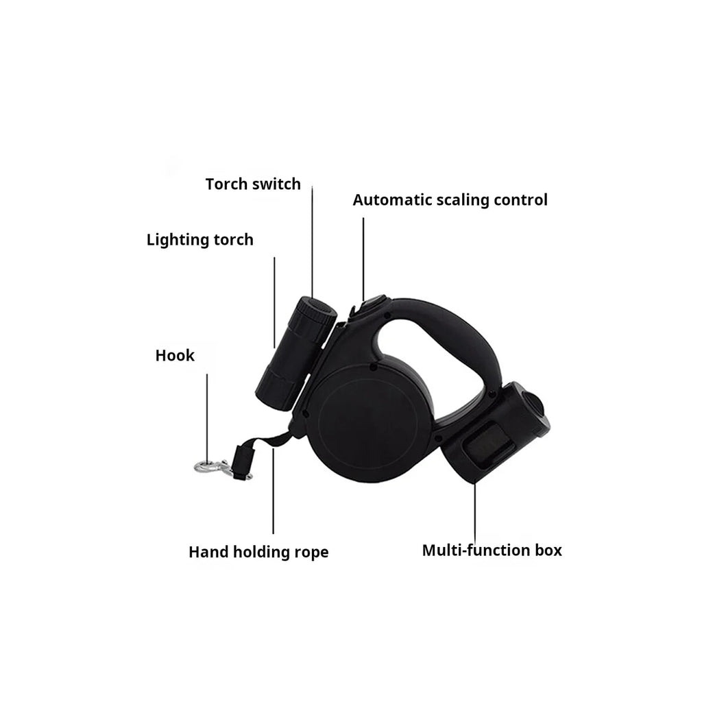 Pet Rope Bright LED Light 5M Retractable Dog Leash System Includes Built-in Poop Bag Dispenser Make Night Walks Cafer and Easier