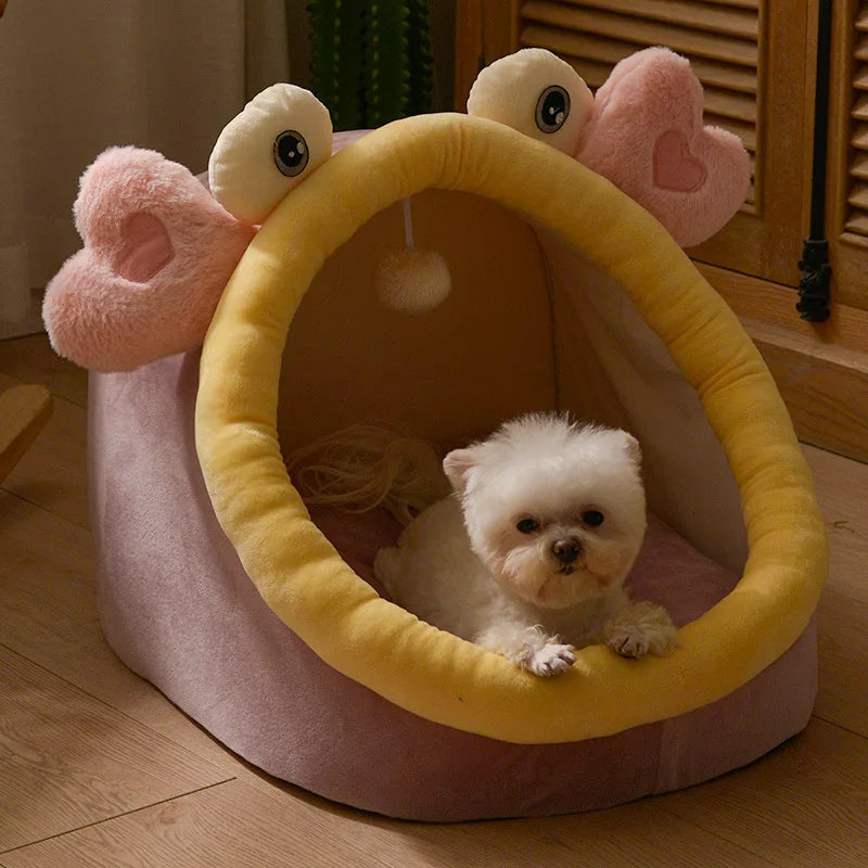Foldable Pet House Suitable for Small Dogs and Small To Medium-sized Cats Semi Enclosed Warm Cat Bed Detachable and Washable