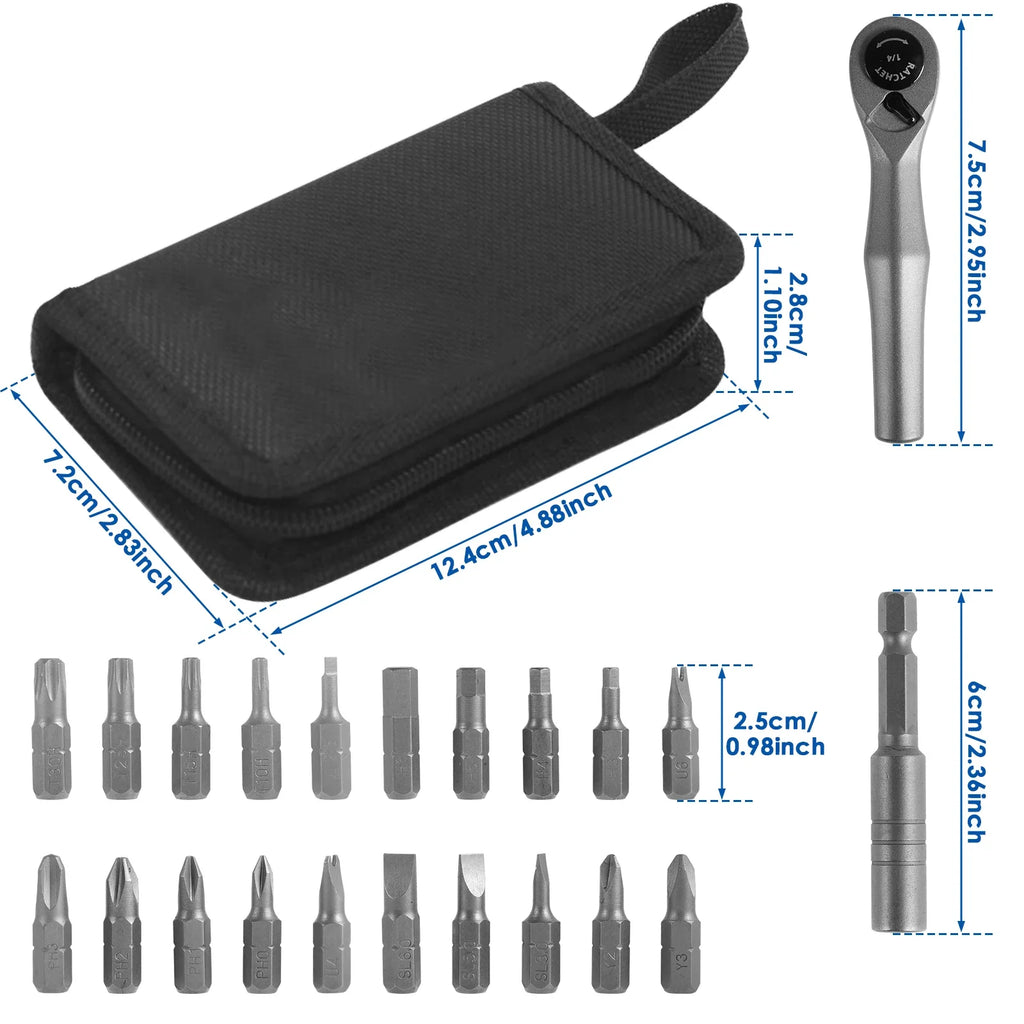 Mini Ratchet Wrench Set Multifunctional Right Angle Screwdriver Kit with 20 Bits Small Ratcheting Screwdriver Combination Set