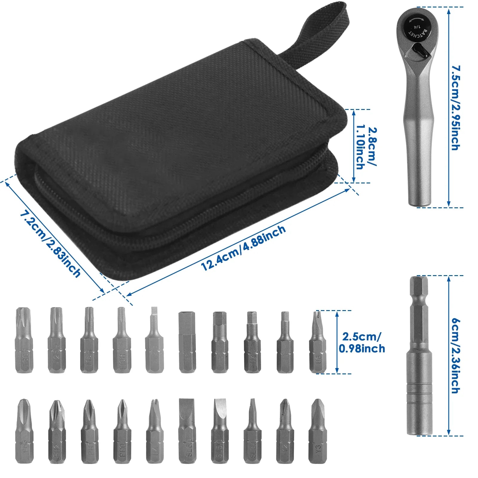 Mini Ratchet Wrench Set Multifunctional Right Angle Screwdriver Kit with 20 Bits Small Ratcheting Screwdriver Combination Set
