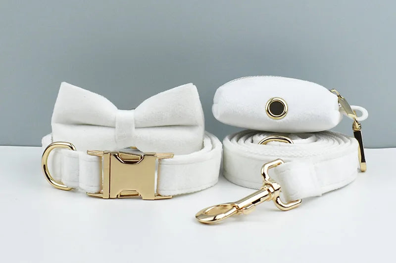White Velvet Dog Collar And Leash Set For Small Medium Large Dogs Custom Engraved Nameplate Pet Supplies Dog Leash Velvet 38