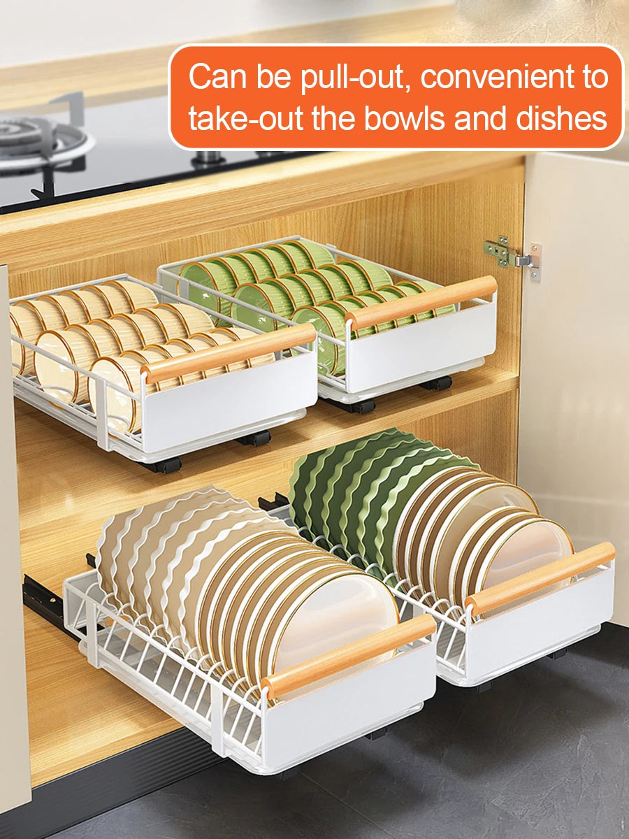 Telescopic Drawer, Kitchen Storage Shelf Bowls Dishes Draining Basket, Extendable Metal Slide Out Organiser For Cupboard Cabinet