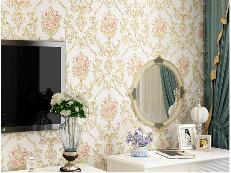 European wallpaper self-adhesive pastoral flower luxury wall stickers self-adhesive bedroom living room home background wall wal