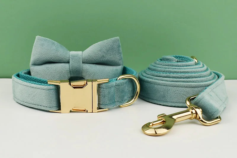 Green Velvet Dog Collar And Leash Set For Small Medium Large Dogs Custom Engraved Nameplate Pet Supplies Dog Leash Velvet29