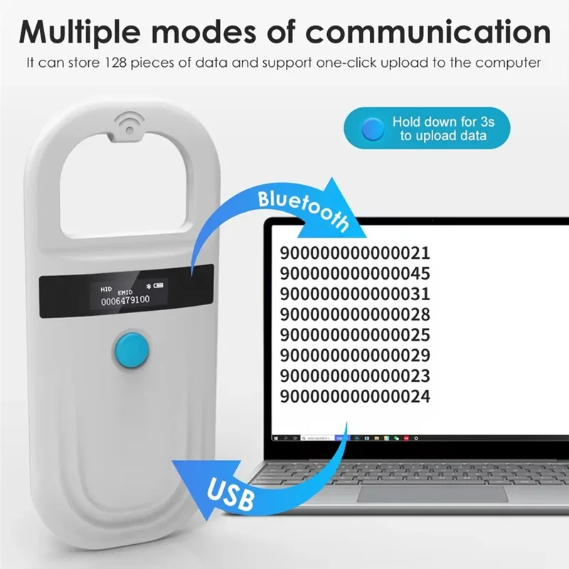 5YOA Handheld 134.2Khz Animal RFID Reader Pet Cat Dog Micro-Type Chip Scanner FDX-B Glass Chip USB/Bluetooth Tag Reader