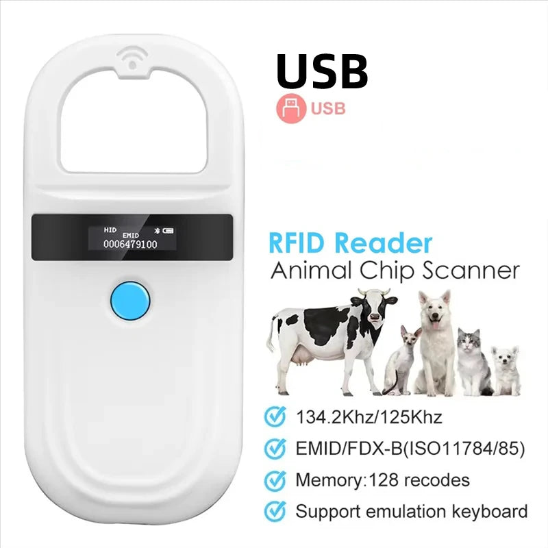 5YOA Handheld 134.2Khz Animal RFID Reader Pet Cat Dog Micro-Type Chip Scanner FDX-B Glass Chip USB/Bluetooth Tag Reader