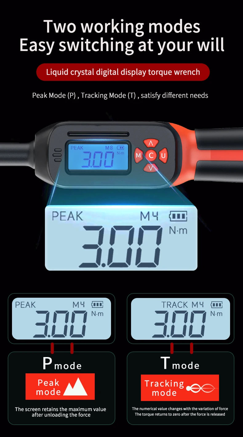 MOVECRAB Digital Torque Wrench 1-340N.m 2% Accuracy Preset & LED/Buzzer Alerts for Bike Motorcycles Automotive Mechanical Tool