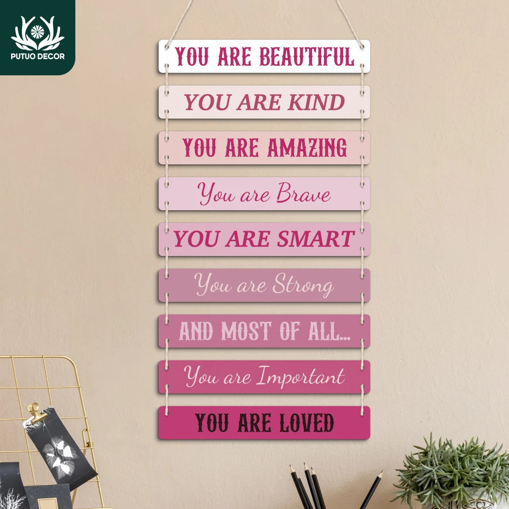 Putuo Decor 1pc Wooden Hanging Sign, You Are Beautiful You Are Kind, Wall Art Decoration for Home Cafe Coffer Shop Office, Gift