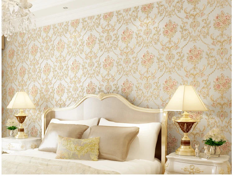 European wallpaper self-adhesive pastoral flower luxury wall stickers self-adhesive bedroom living room home background wall wal