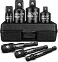 BOEN 7 Pieces Impact Socket Adapter and Reducer Set, 1/4" & 3/8" & 1/2" Drive Socket Adapter Set and 1/4" Drive SAE Hex Shank