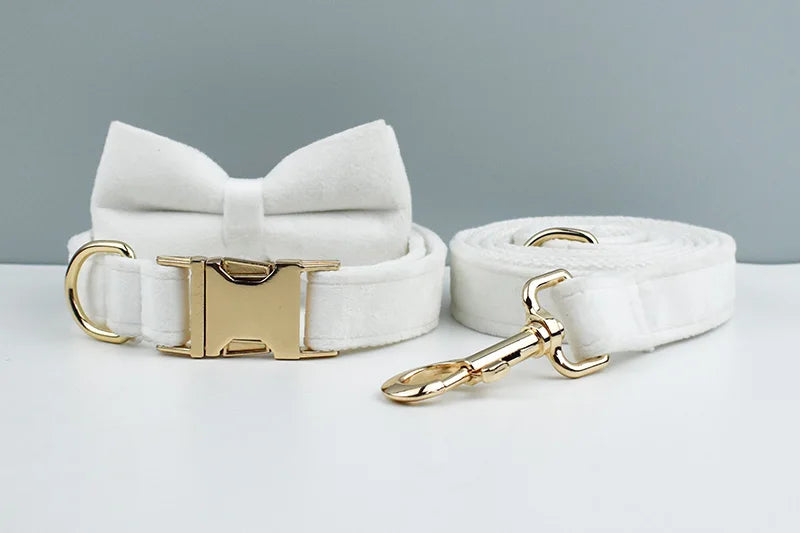 White Velvet Dog Collar And Leash Set For Small Medium Large Dogs Custom Engraved Nameplate Pet Supplies Dog Leash Velvet 38