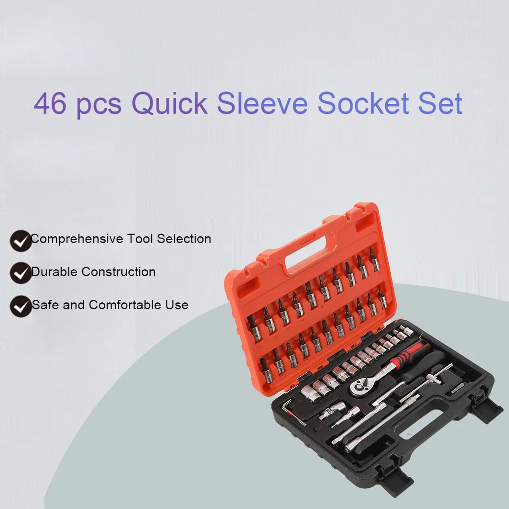 46-Piece Car Repair Tool Set with Sockets and Case 1/4 Socket Wrench Automotive Tool Maintainance Tool Box