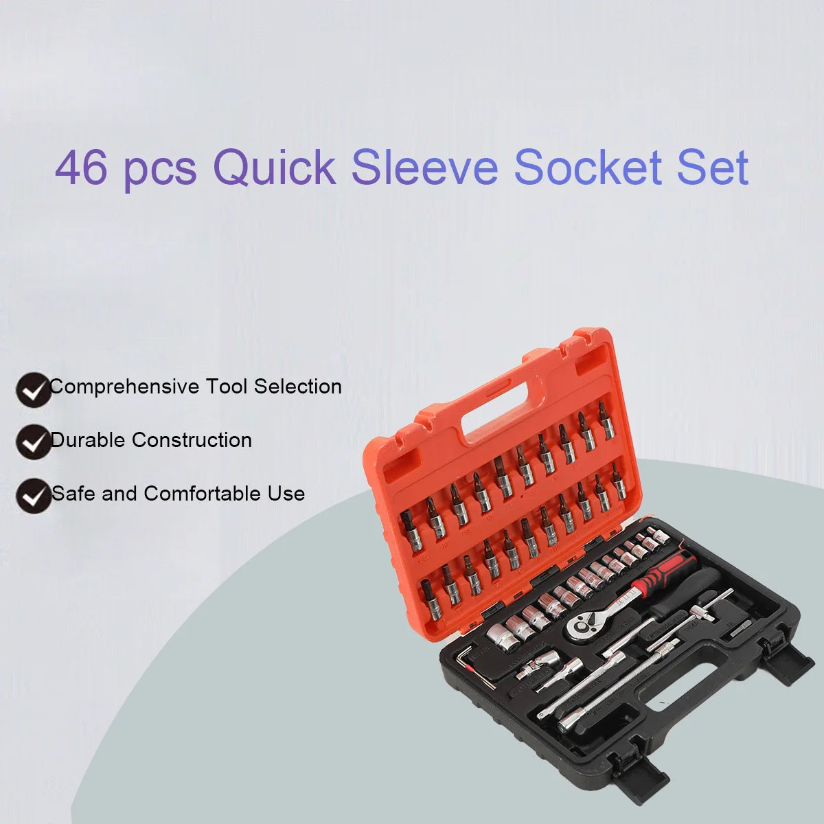 46-Piece Car Repair Tool Set with Sockets and Case 1/4 Socket Wrench Automotive Tool Maintainance Tool Box
