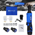 3/8” Electric Cordless Ratchet Wrench Set with 2 x1500mAh Batteries 40Nm Cordless Ratchet Wrench 90° Angle Wrench, 7 Sockets Set