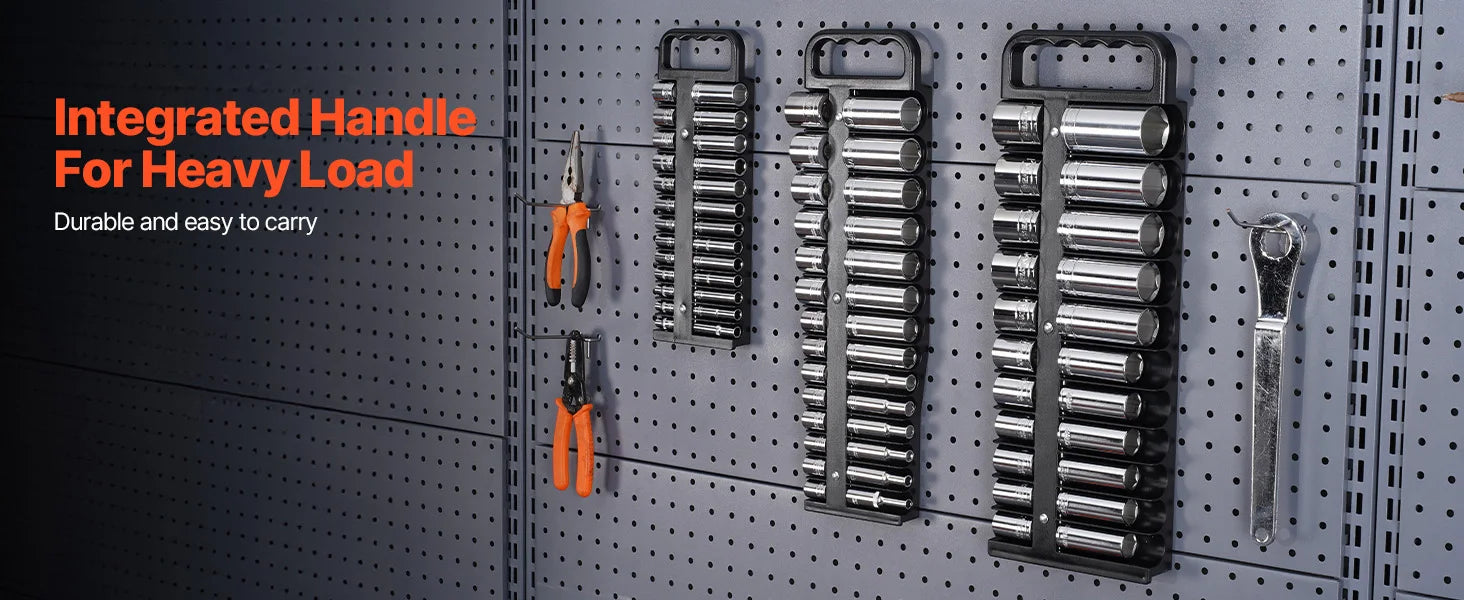 SucceBuy 3PCS Magnetic Socket Organizer Tray 3/8'' 1/2'' Metric & SAE Socket Holder Set up to 76 Sockets for Tool Box Drawer