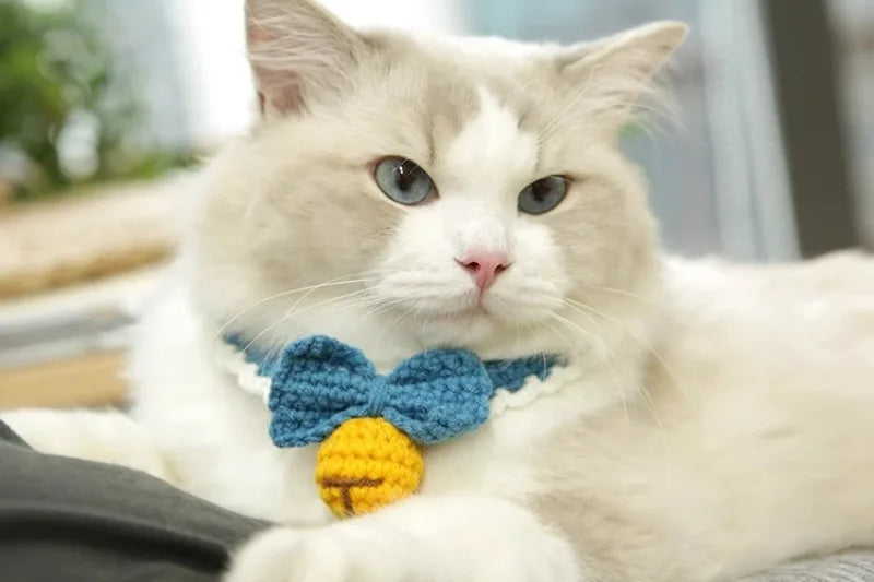 Knitting Pet Collars Cute Bow Bell Shape Knitted Scarf Handmade Dog Cat Collar Crochet Tie Adjustable Necklace Pet Accessories