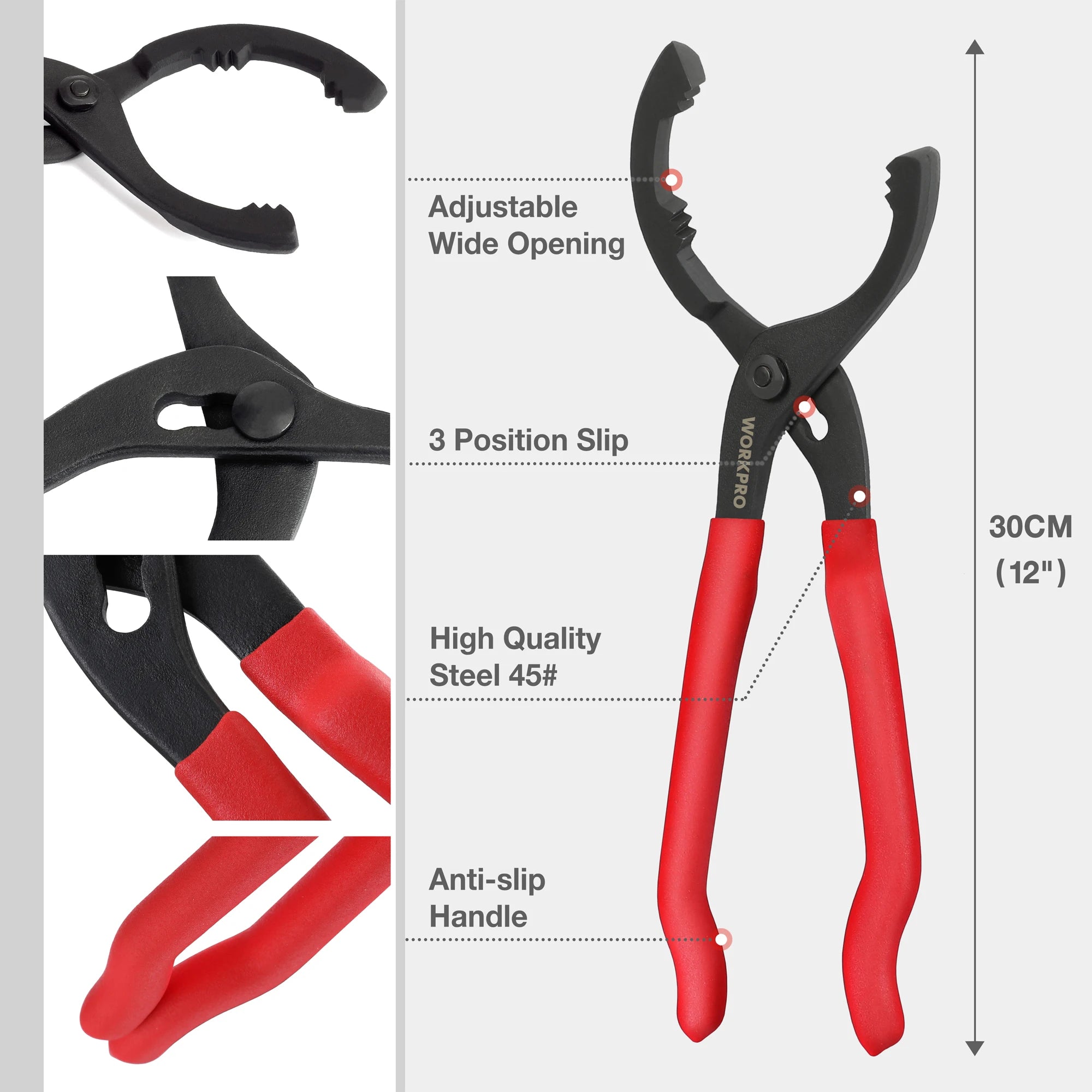 WORKPRO 12" Oil Filter Pliers Clamp Type Wrench Adjustable Hand Tools Oil Filter Remove Disassembly Tool for Truck Car Repair
