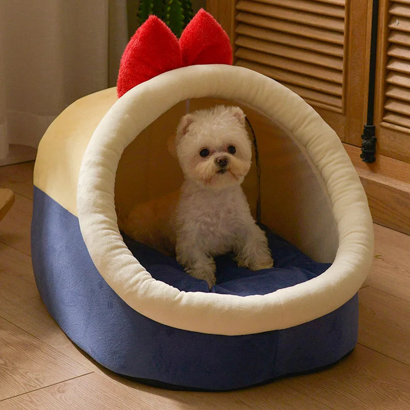 Foldable Pet House Suitable for Small Dogs and Small To Medium-sized Cats Semi Enclosed Warm Cat Bed Detachable and Washable