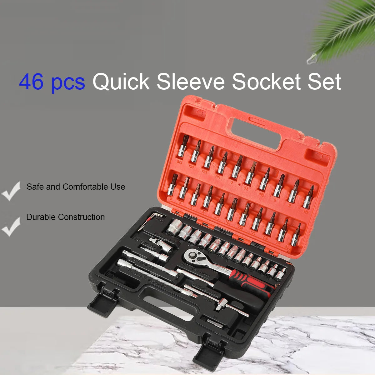 46-Piece Car Repair Tool Set with Sockets and Case 1/4 Socket Wrench Automotive Tool Maintainance Tool Box