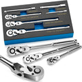 Flex Head Ratchet Set 1/4" 3/8" 1/2" Drive 180° Adjustable Swivel Head Ratchet Wrench with Extension Bar 72 Tooth 6 pcs