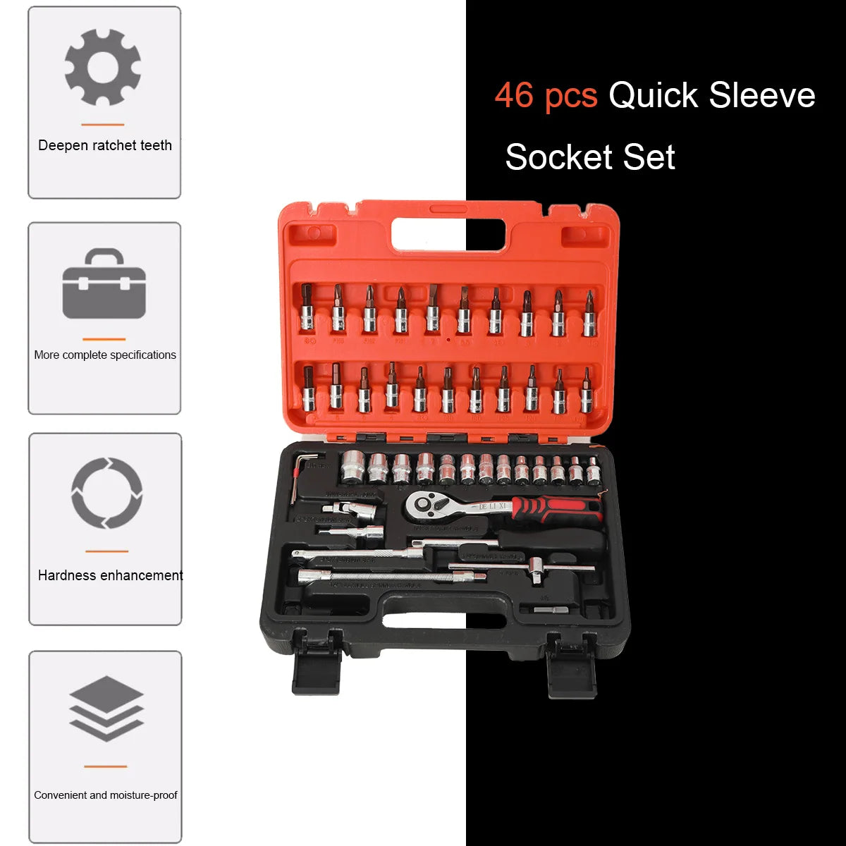 46-Piece Car Repair Tool Set with Sockets and Case 1/4 Socket Wrench Automotive Tool Maintainance Tool Box