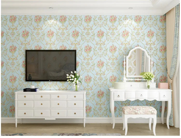 European wallpaper self-adhesive pastoral flower luxury wall stickers self-adhesive bedroom living room home background wall wal