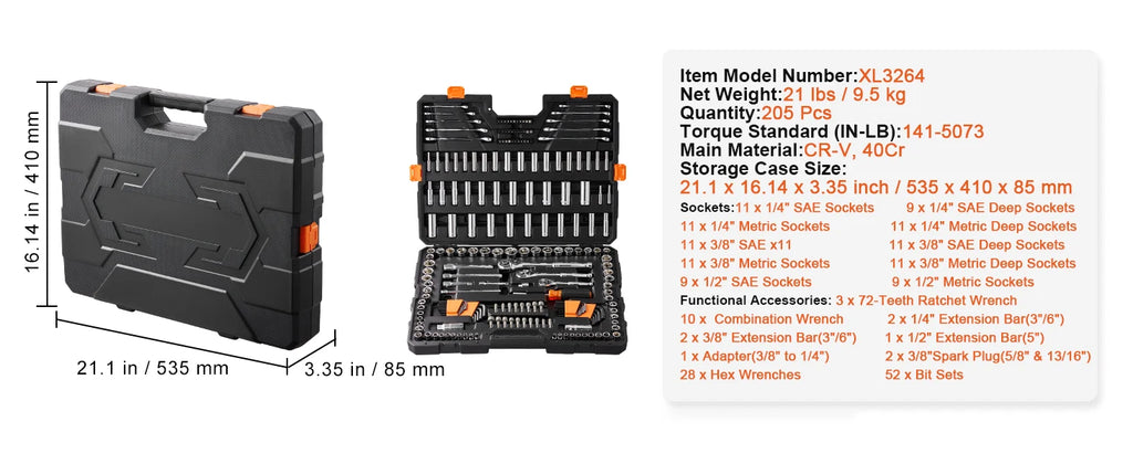 SucceBuy Mechanics Tool Set and Socket Set 1/4" 3/8" 1/2" Drive Deep Standard Sockets 450 Pcs SAE and Metric Mechanic Tool Kit